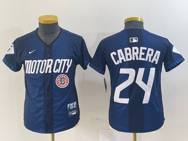 Youth Detroit Tigers #24 Miguel Cabrera 2024 Navy City Connect Cool Base Limited Stitched Baseball Jersey(Run Small)