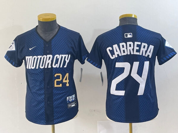 Youth Detroit Tigers #24 Miguel Cabrera 2024 Navy City Connect Cool Base Limited Stitched Baseball Jersey(Run Small)