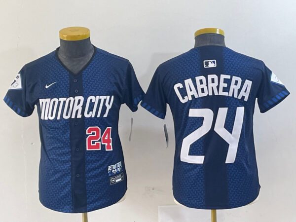 Youth Detroit Tigers #24 Miguel Cabrera 2024 Navy City Connect Cool Base Limited Stitched Baseball Jersey(Run Small)