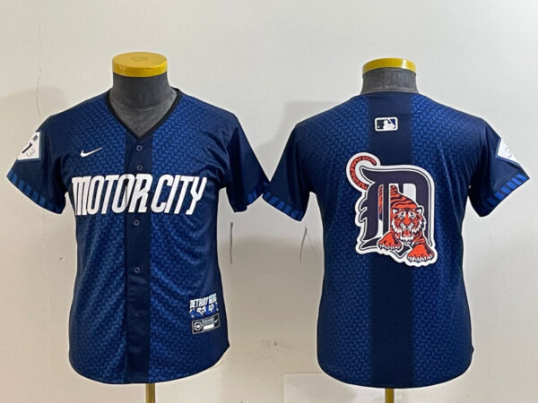 Youth Detroit Tigers Team Big Logo 2024 Navy City Connect Cool Base Limited Stitched Jerseys