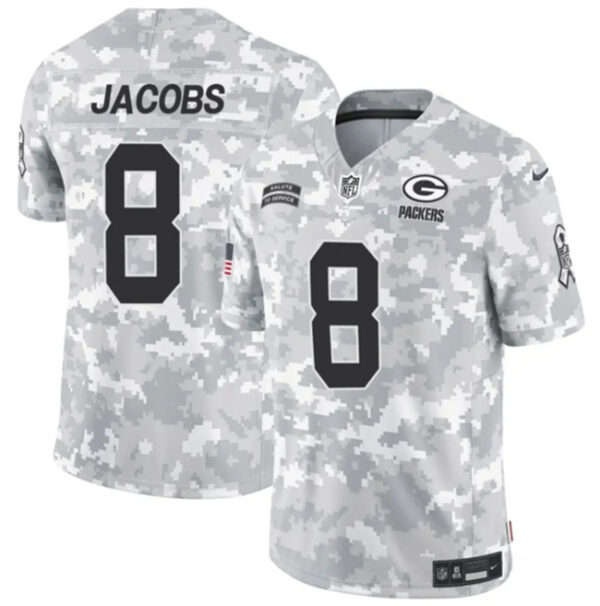 Youth Green Bay Packers #8 Josh Jacobs 2024 F.U.S.E Arctic Camo Salute To Service Limited Stitched Football Jersey