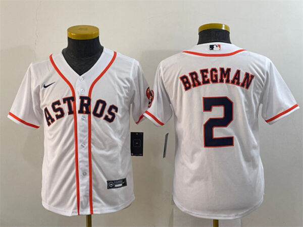 Youth Houston Astros #2 Alex Bregman White With Patch Cool Base Stitched Jerseys