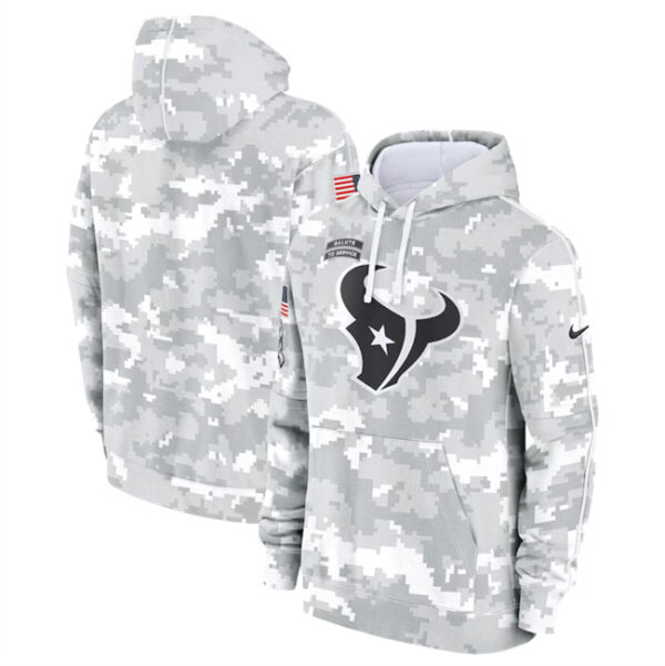 Youth Houston Texans 2024 White Gray Salute To Service Pullover Hoodie