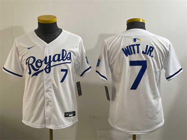 Youth Kansas City Royals #7 Bobby Witt Jr. White 2024 Home Limited Stitched Baseball Jersey