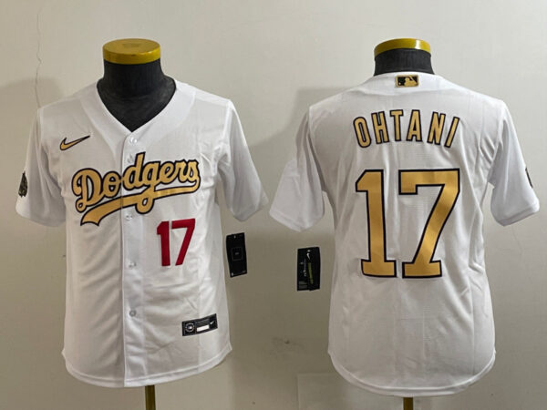 Youth Los Angeles Dodgers #17 Shohei Ohtani White Flex Base Stitched Baseball Jersey