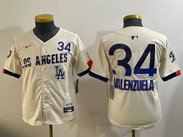 Youth Los Angeles Dodgers #34 Toro Valenzuela Cream 2024 City Connect Limited Stitched Baseball Jerseys