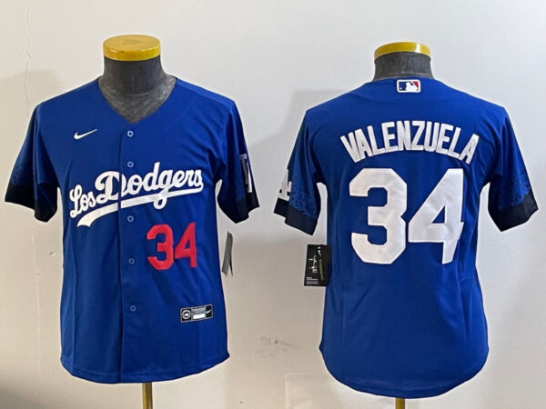 Youth Los Angeles Dodgers #34 Toro Valenzuela Royal 2024 World Series With Fernando Memorial Patch Alternate Limited Stitched Baseball Jersey(Run Small)