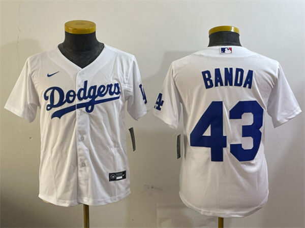 Youth Los Angeles Dodgers #43 Anthony Banda White Cool Base Stitched Baseball Jersey