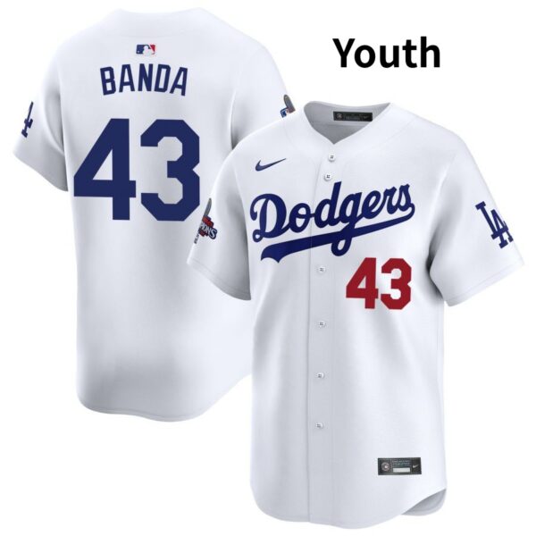 Youth Los Angeles Dodgers #43 Anthony banda White 2024 World Series Stitched Baseball Jersey