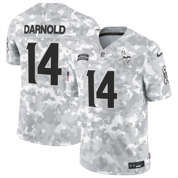 Youth Minnesota Vikings #14 Sam Darnold 2024 F.U.S.E Arctic Camo Salute To Service Limited Stitched Football Jersey