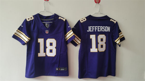 Youth Minnesota Vikings #18 Justin Jefferson Purple Throwback F.U.S.E. Vapor Untouchable Limited Stitched Jersey