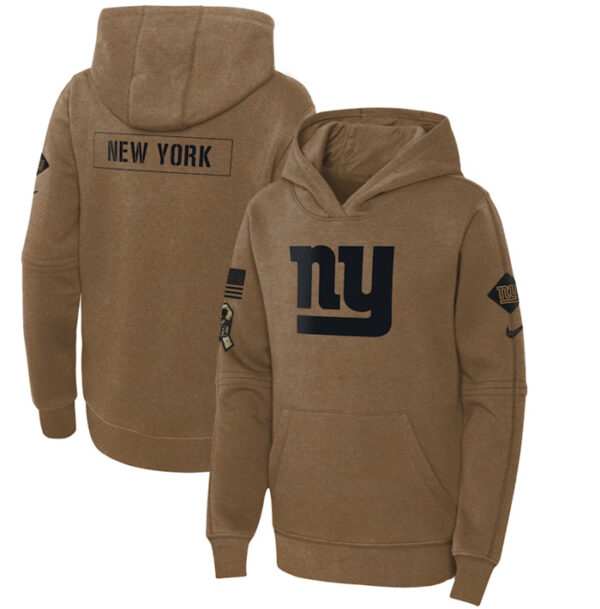 Youth New York Giants 2023 Brown Salute To Service Pullover Hoodie