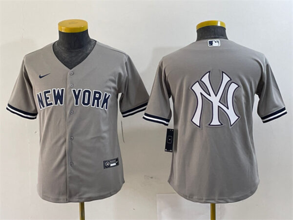 Youth New York Yankees Gray Team Big Logo Cool Base Stitched Baseball Jersey