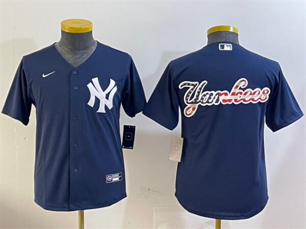 Youth New York Yankees Navy Team Big Logo Cool Base Stitched Baseball Jersey