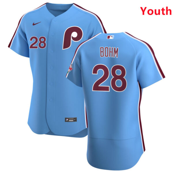 Youth Philadelphia Phillies #28 Alec Bohm Men's Nike Light Blue Alternate MLB Jersey