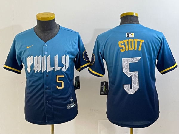 Youth Philadelphia Phillies #5 Bryson Stott Blue 2024 City Connect Limited Stitched Jersey