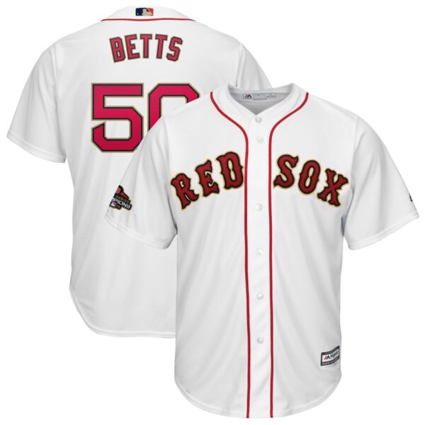 Youth Red Sox 50 Mookie Betts White Youth 2019 Gold Program Cool Base Jersey