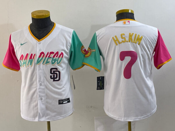 Youth San Diego Padres #7 Ha-Seong Kim White City Connect Stitched Baseball Jerseys