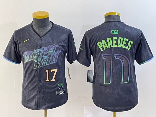 Youth Tampa Bay Rays #17 Isaac Paredes Charcoal 2024 City Connect Limited Stitched Baseball Jerseys