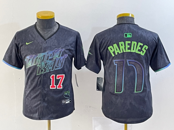 Youth Tampa Bay Rays #17 Isaac Paredes Charcoal 2024 City Connect Limited Stitched Baseball Jerseys