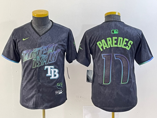 Youth Tampa Bay Rays #17 Isaac Paredes Charcoal 2024 City Connect Limited Stitched Baseball Jerseys