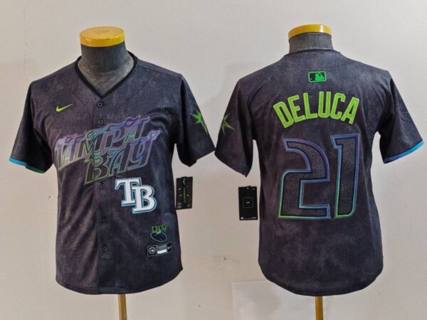 Youth Tampa Bay Rays #21 Jonny DeLuca Charcoal 2024 City Connect Limited Stitched Baseball Jerseys