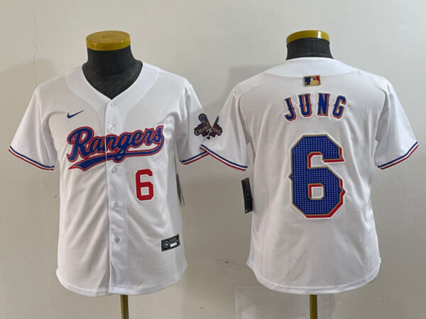 Youth Texas Rangers #6 Josh Jung White Gold Stitched Baseball Jersey