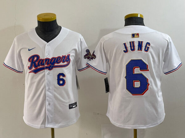 Youth Texas Rangers #6 Josh Jung White Gold Stitched Baseball Jersey