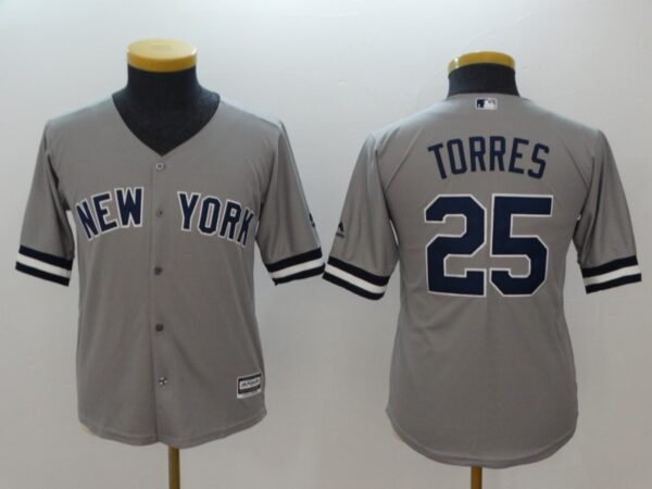 Youth Yankees 25 Gleyber Torres Gray Youth Cool Base Jersey