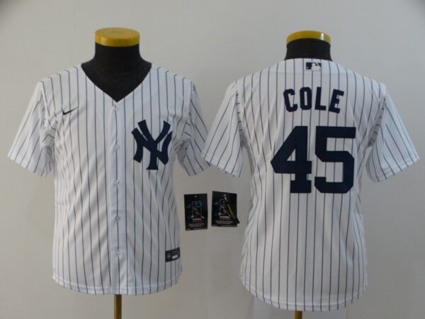 Youth Yankees 45 Gerrit Cole White Youth 2020 Nike Cool Base Jersey