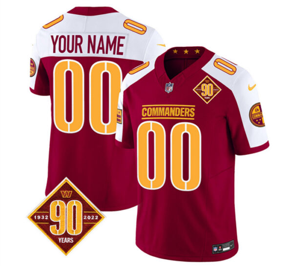 en's Washington Commanders Active Player Custom Burgundy White 2023 F.U.S.E. 90th Anniversary Vapor Limited Stitched Football Jersey