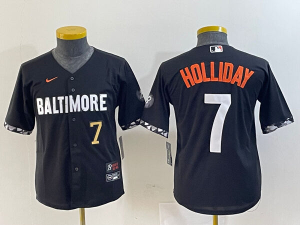 youth Baltimore Orioles #7 Jackson Holliday Black 2023 City Connect Cool base jerseys