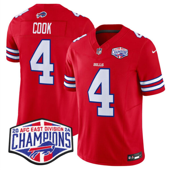 Men's Buffalo Bills #4 James Cook Red F.U.S.E. 2024 AFC East Division Champions Vapor Limited Stitched Football Jersey