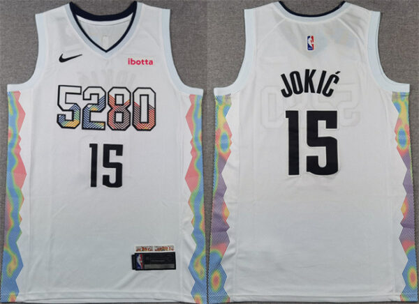 Men's Denver Nuggets #15 Nikola Jokić White 2024 25 City Edition Stitched Basketball Jersey