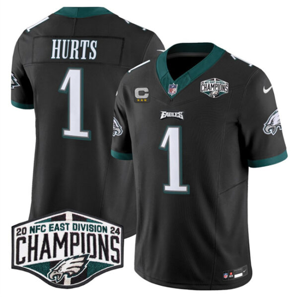 Men's Philadelphia Eagles #1 Jalen Hurts Black 2024 NFC East Champions With 3-Star C Patch F.U.S.E. Vapor Untouchable Limited Stitched Football Jersey