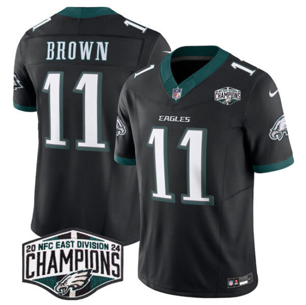 Men's Philadelphia Eagles #11 A.J. Brown Black 2024 New NFC East Champions F.U.S.E. Vapor Untouchable Limited Stitched Football Jersey