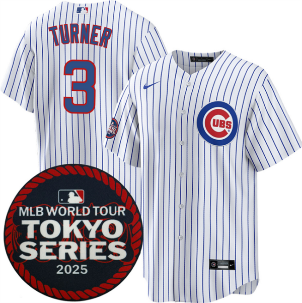 Men's Chicago Cubs #3 Justin Turner White 2025 World Tour Tokyo Series Home Stitched Baseball Jersey