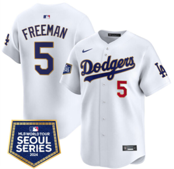 Men's Los Angeles Dodgers #5 Freddie Freeman White 2024 World Tour Seoul Series Home Limited Stitched Baseball Jersey