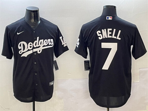 Men's Los Angeles Dodgers #7 Blake Snell Black Cool Base Stitched Baseball Jersey