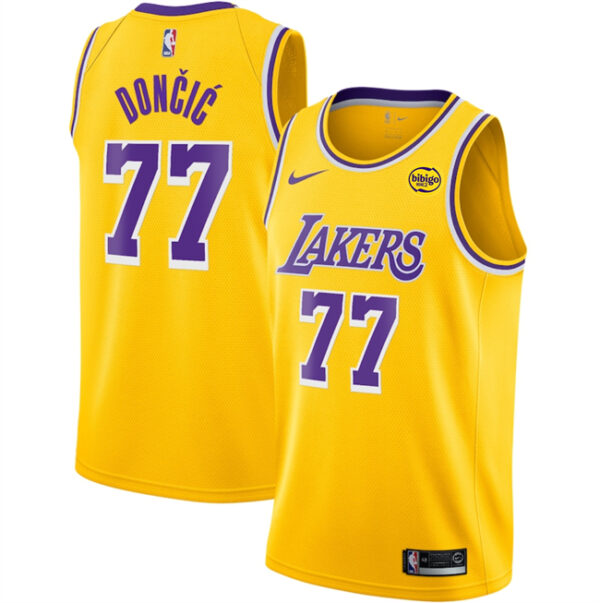 Men's Los Angeles Lakers #77 Luka Don?i? Yellow 2025 Icon Edition Stitched Basketball Jersey