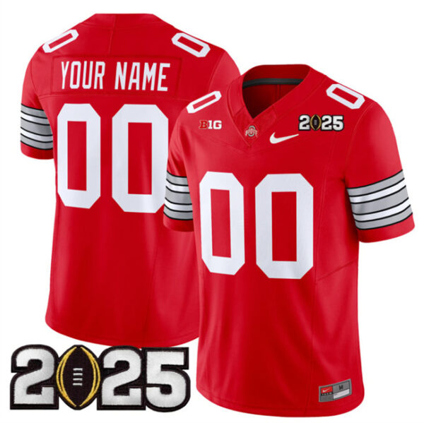 Men's Ohio State Buckeyes Active Player Custom Red 2025 CFP Final Patch F.U.S.E. Vapor Limited Stitched Football Jersey