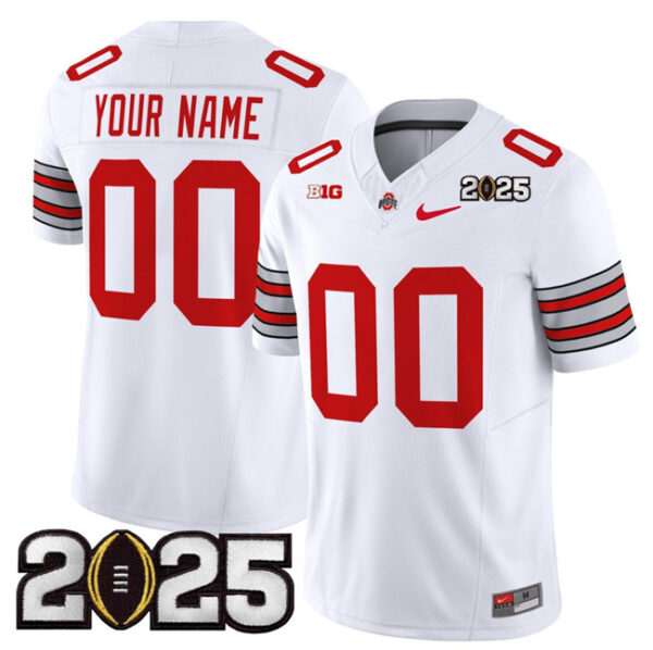 Men's Ohio State Buckeyes Active Player Custom White 2025 CFP Final Patch F.U.S.E. Vapor Limited Stitched Football Jersey