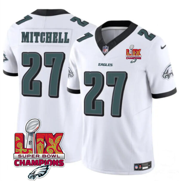 Men's Philadelphia Eagles #27 Quinyon Mitchell White 2025 Eagles Logo Super Bowl LIX Patch New F.U.S.E. Vapor Limited Stitched Football Jersey