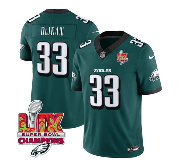 Men's Philadelphia Eagles #33 Cooper DeJean Green 2025 Eagles Logo Super Bowl LIX Patch New F.U.S.E. Vapor Untouchable Limited Stitched Football Jersey