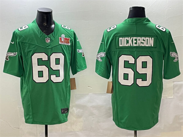 Men's Philadelphia Eagles #69 Landon Dickerson Green 2025 Super Bowl LIX Patch F.U.S.E. Throwback Vapor Untouchable Limited Stitched Football Jersey