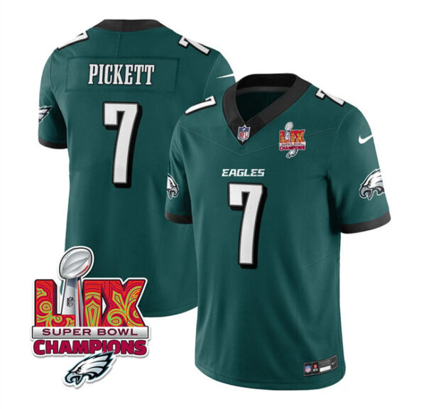 Men's Philadelphia Eagles #7 Kenny Pickett Green 2025 Eagles Logo Super Bowl LIX Patch New F.U.S.E. Vapor Limited Stitched Football Jersey