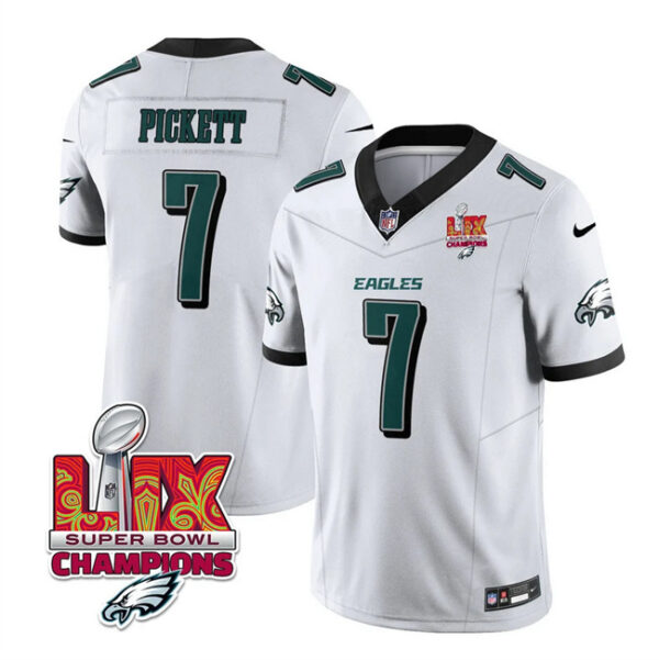 Men's Philadelphia Eagles #7 Kenny Pickett White 2025 Eagles Logo Super Bowl LIX Patch New F.U.S.E. Vapor Limited Stitched Football Jersey