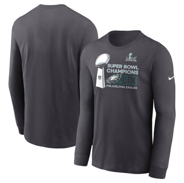 Men's Philadelphia Eagles Anthracite Super Bowl LIX Champions Locker Room Trophy Collection Long Sleeve T-Shirt 1