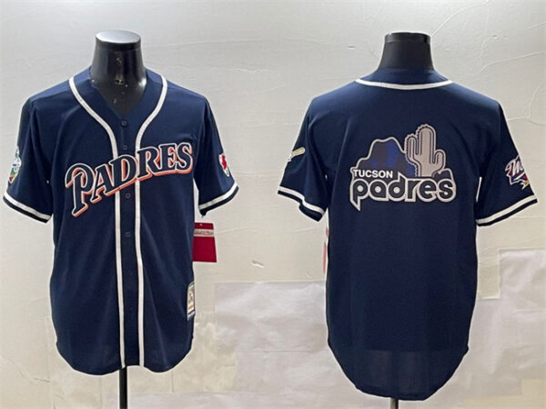 Men's San Diego Padres Tan Team Big Logo Navy 1998 World Series Cool Base Stitched Baseball Jerseys