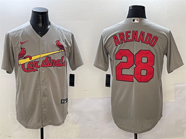 Men's St. Louis Cardinals #28 Nolan Arenado Grey Cool Base Stitched Baseball Jersey